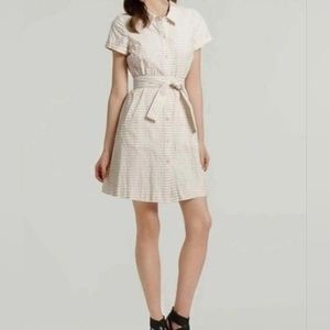 kate spade striped button collar shirt dress white cream beige fit and flare 0